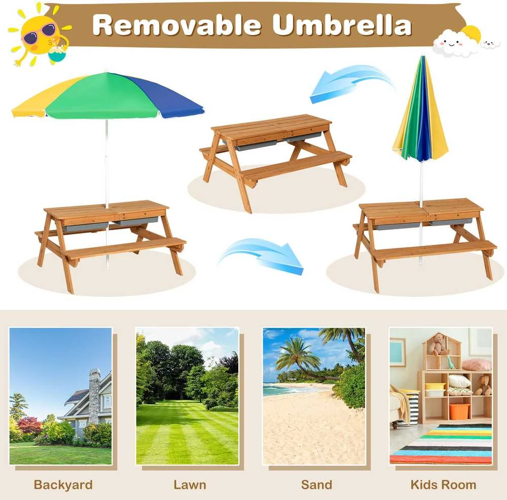 Promotions Vaikų lauko pikniko vandens ir smėlio stalas, 92,7x86,4x49,5 cm, natūrali mėlyna žalia geltona