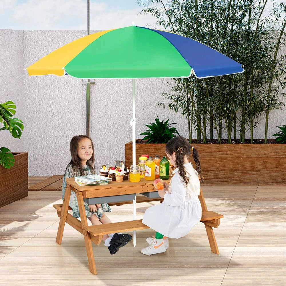 Promotions Vaikų lauko pikniko vandens ir smėlio stalas, 92,7x86,4x49,5 cm, natūrali mėlyna žalia geltona