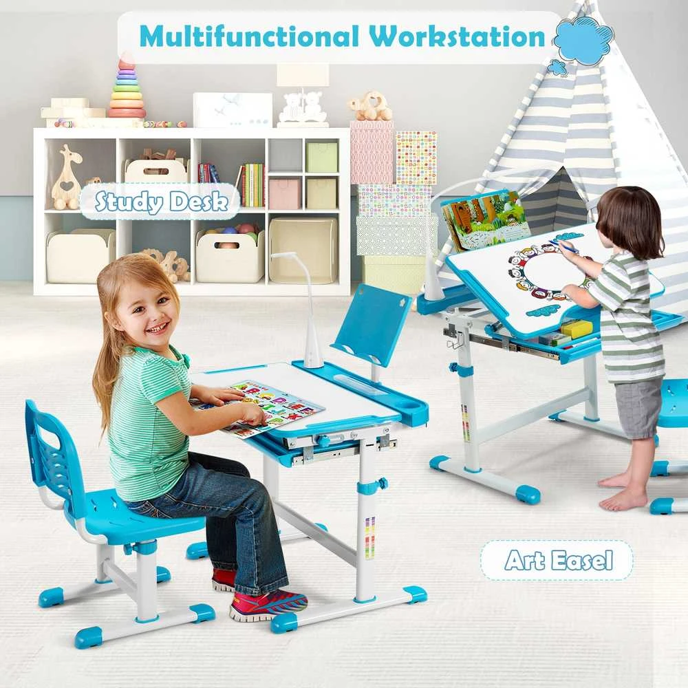 Promotions Vaikų mokymosi stalo ir kėdės rinkinys, 71.1x52.1x52.1-78.7 cm, mėlynas