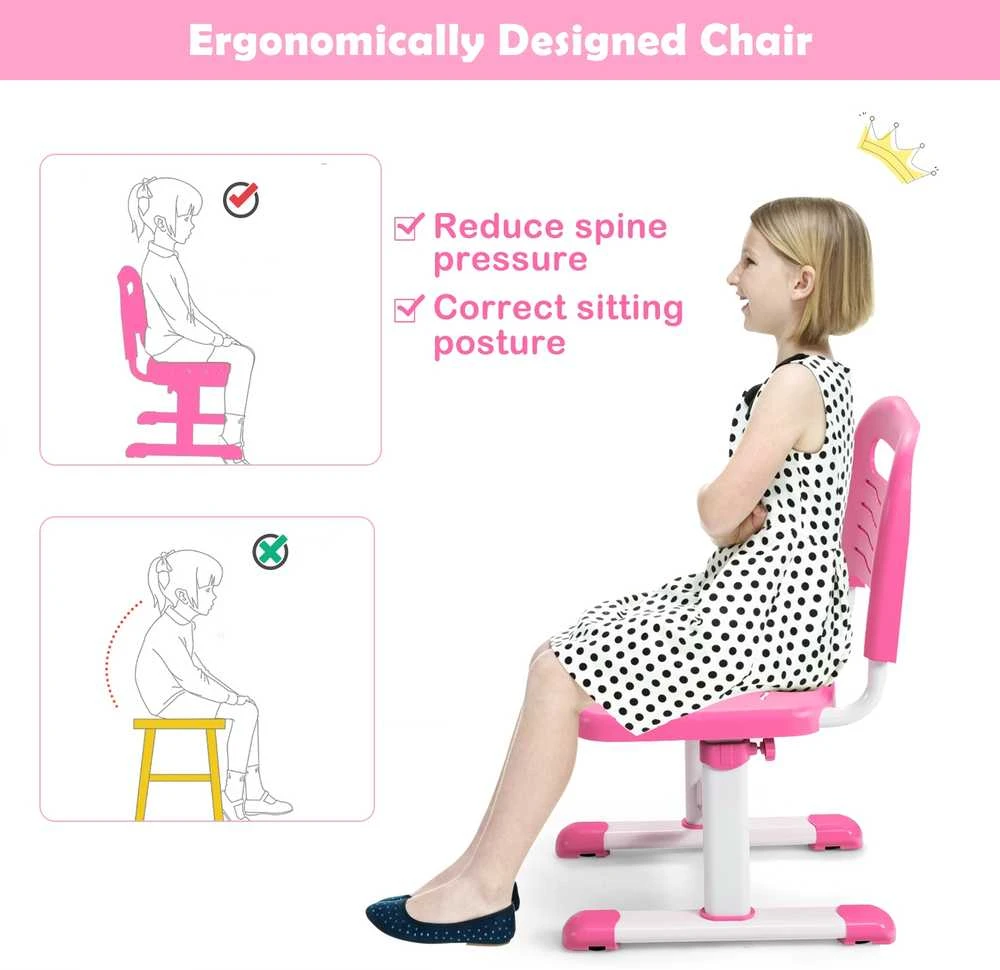 Promotions Vaikiškas mokymosi stalas ir kėdžių rinkinys, 71,1x52,1x52,1-78,7 cm stalas, 45,7x36,8x63,5-77,5 cm kėdė, rožinė