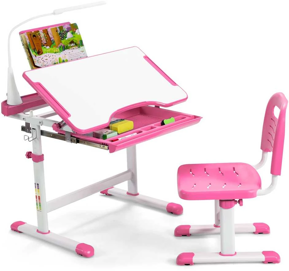 Promotions Vaikiškas mokymosi stalas ir kėdžių rinkinys, 71,1x52,1x52,1-78,7 cm stalas, 45,7x36,8x63,5-77,5 cm kėdė, rožinė