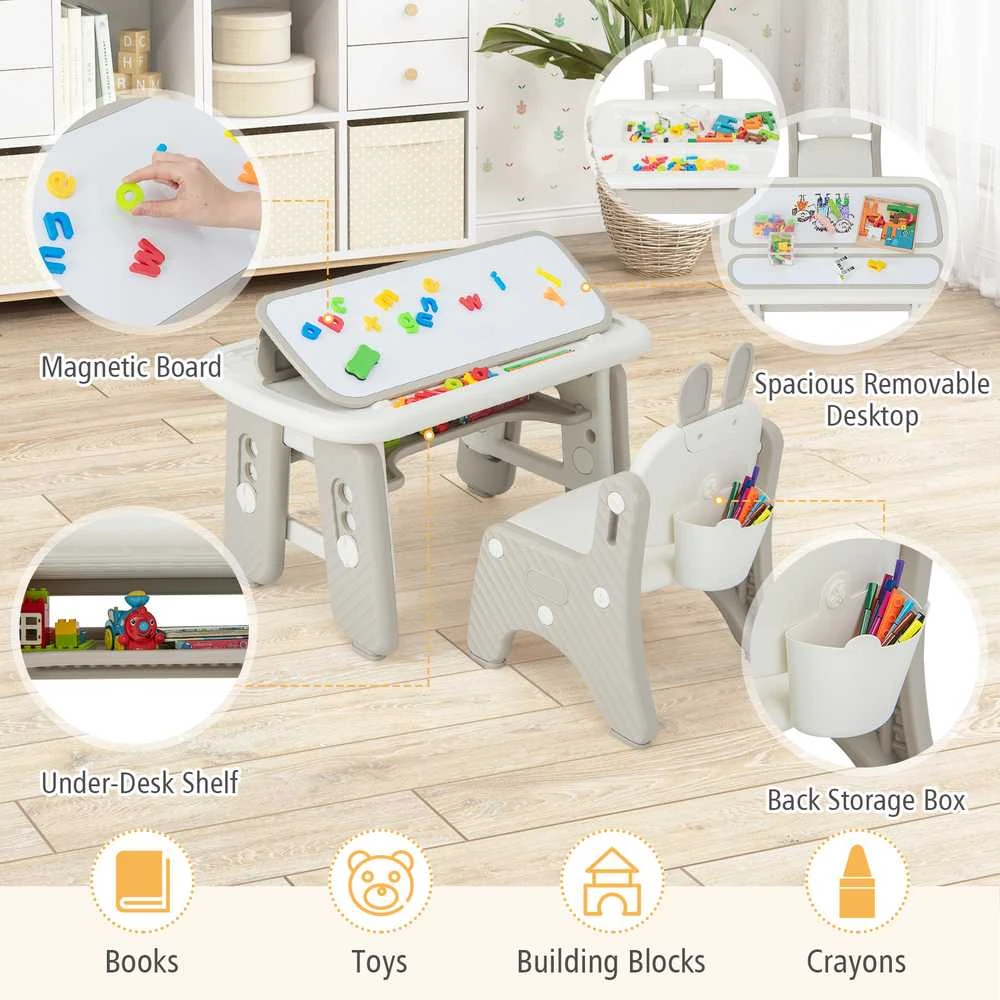 Promotions Vaikiškas stalas ir kėdžių komplektas, 80x49,5x44,5-54,6 cm, pilkas