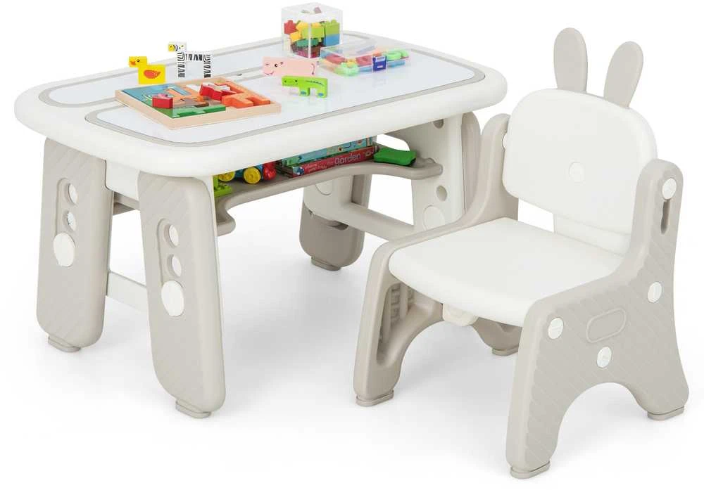 Promotions Vaikiškas stalas ir kėdžių komplektas, 80x49,5x44,5-54,6 cm, pilkas