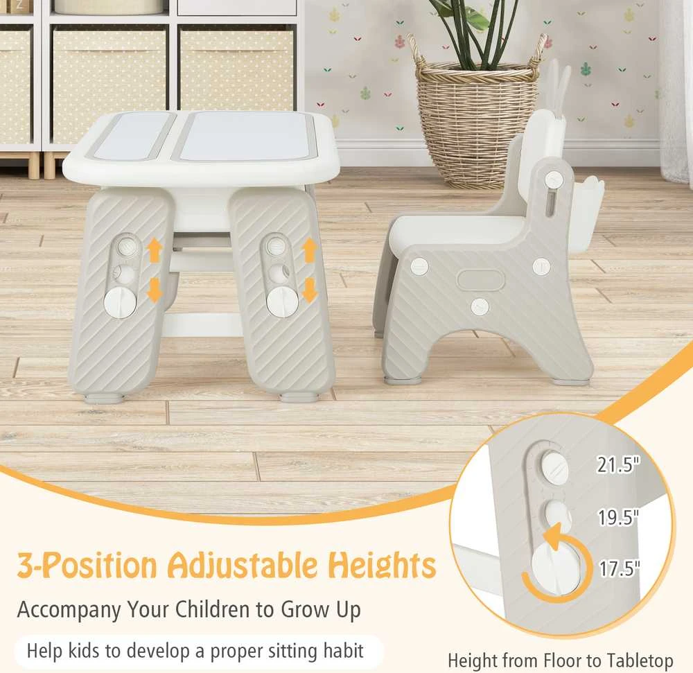 Promotions Vaikiškas stalas ir kėdžių komplektas, 80x49,5x44,5-54,6 cm, pilkas