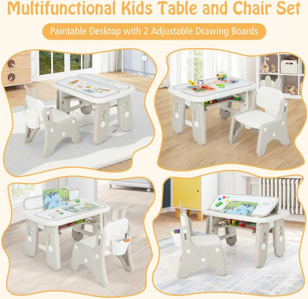 Promotions Vaikiškas stalas ir kėdžių komplektas, 80x49,5x44,5-54,6 cm, pilkas