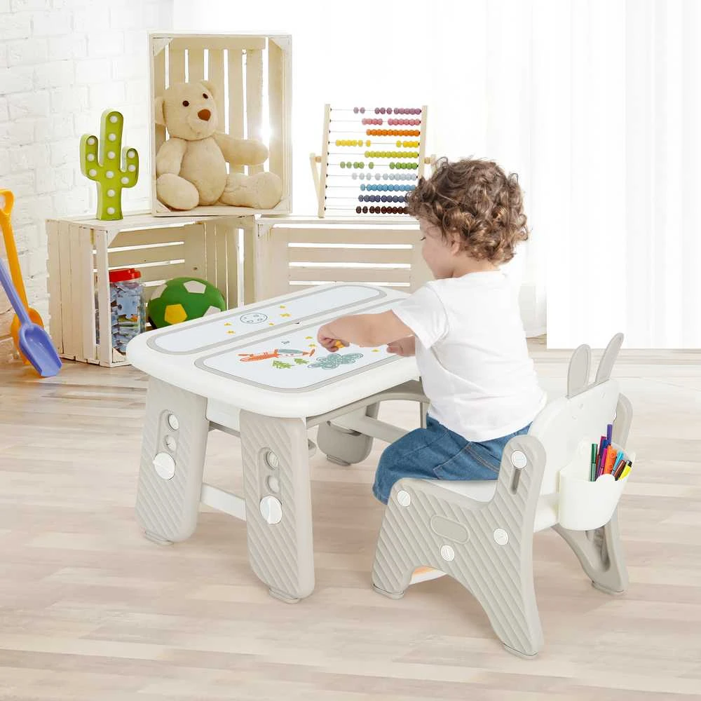 Promotions Vaikiškas stalas ir kėdžių komplektas, 80x49,5x44,5-54,6 cm, pilkas