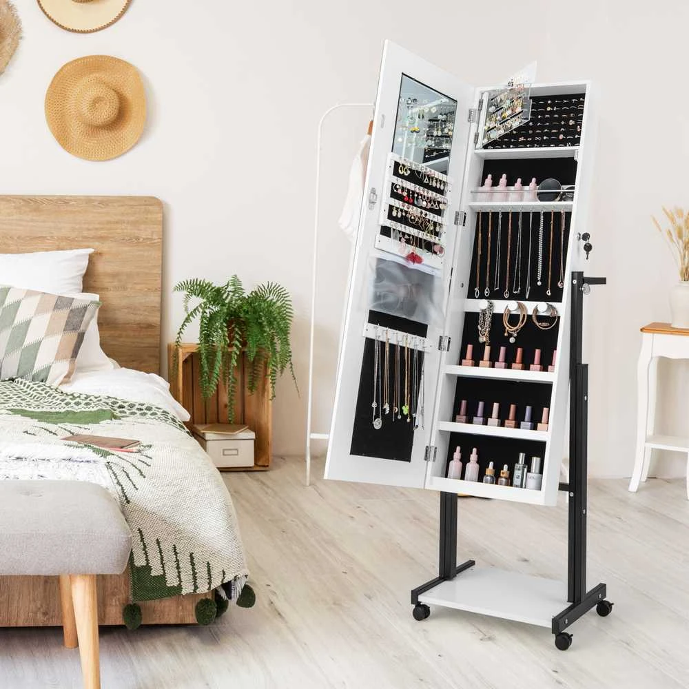 Promotions Papuošalų spintelė, Reguliuojamo aukščio pilno ilgio veidrodis, 45,7x35,6x155-175,3 cm, Balta
