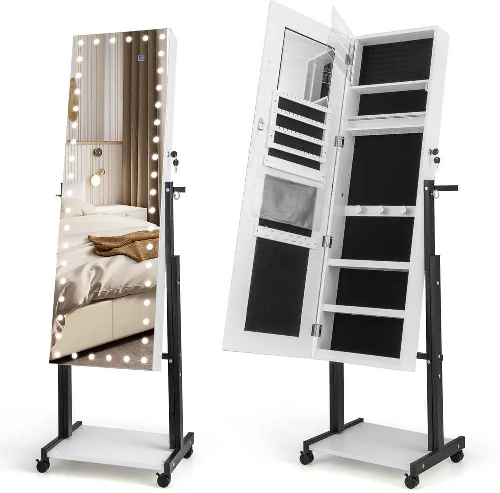 Promotions Papuošalų spintelė, Reguliuojamo aukščio pilno ilgio veidrodis, 45,7x35,6x155-175,3 cm, Balta
