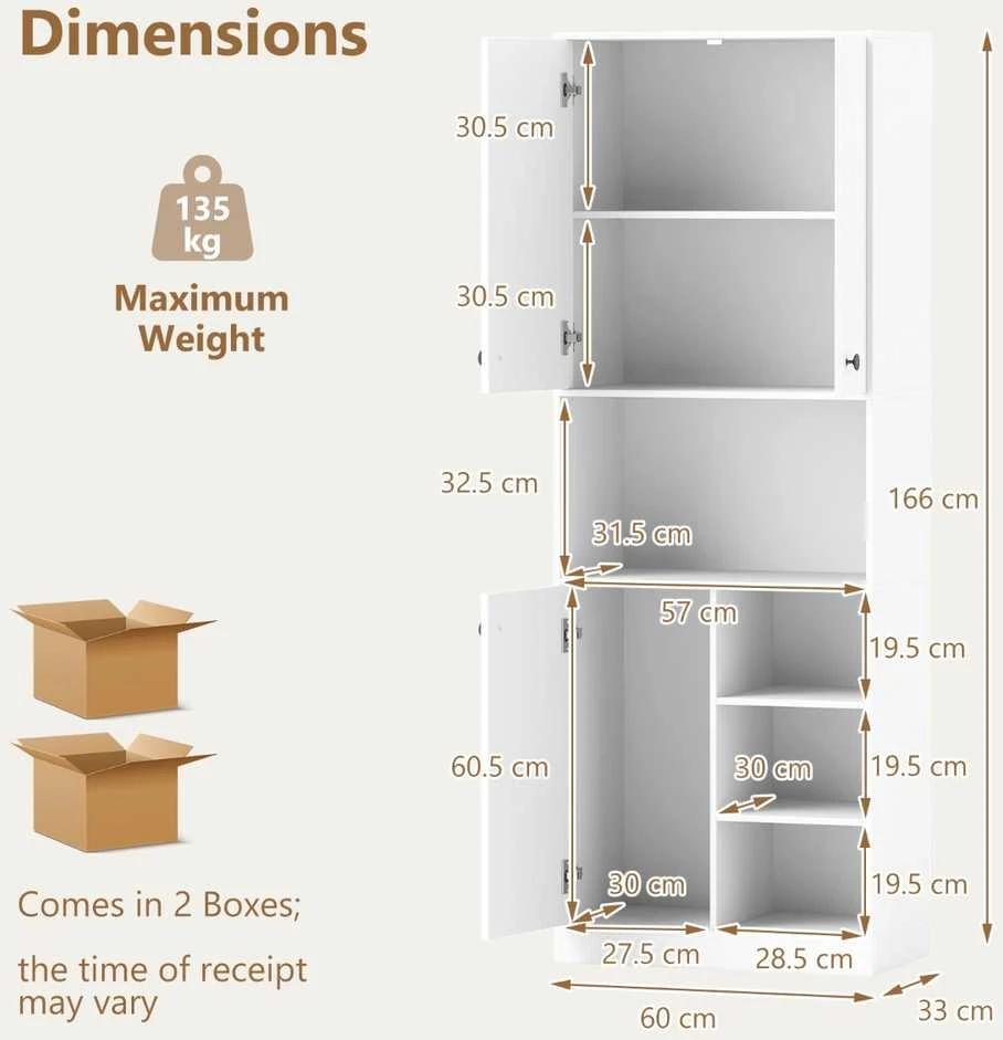 Promotions Virtuvės sandėliavimo spinta, 60x33x166 cm, balta