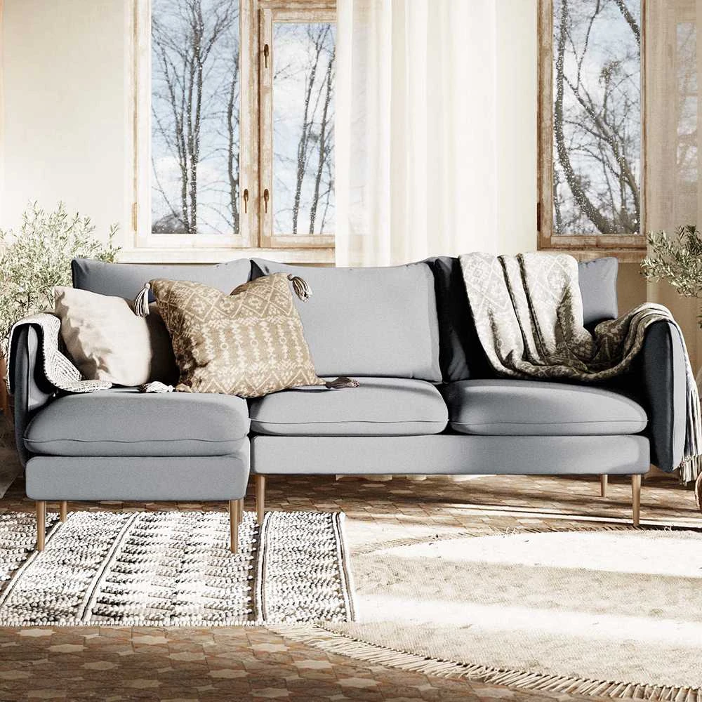 Customform Kampinė sofa, POSH L WOOD, 0.89x2.1x0.9 m, Platininė pilka