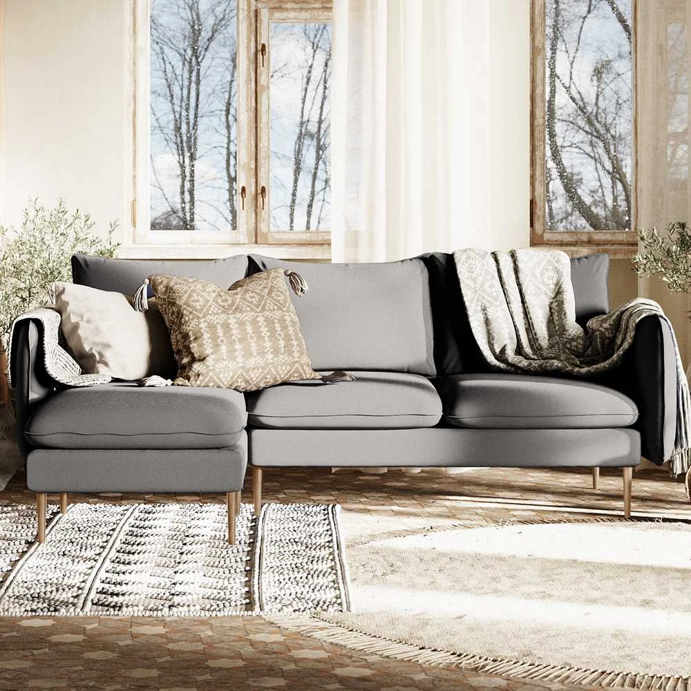 Customform Kampinė Sofa, POSH L WOOD, 89x210x90 cm, Pilka