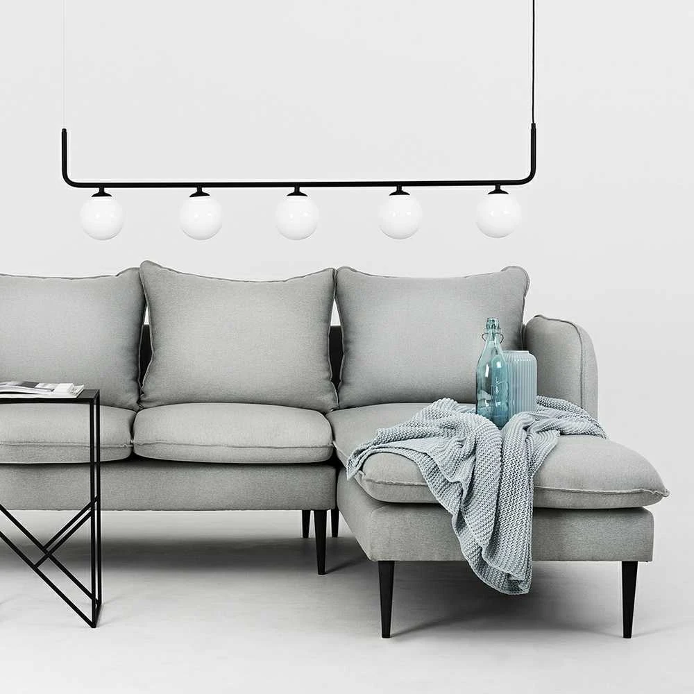 Customform Kampinė sofa, POSH P Juodas, 89x210 cm, Platinos Pilka
