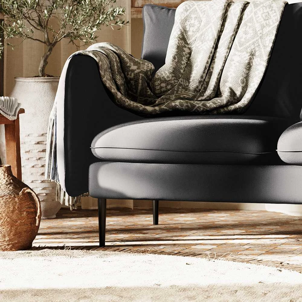 Customform Kampinė sofa, POSH P Juodas, 89x210 cm, Platinos Pilka