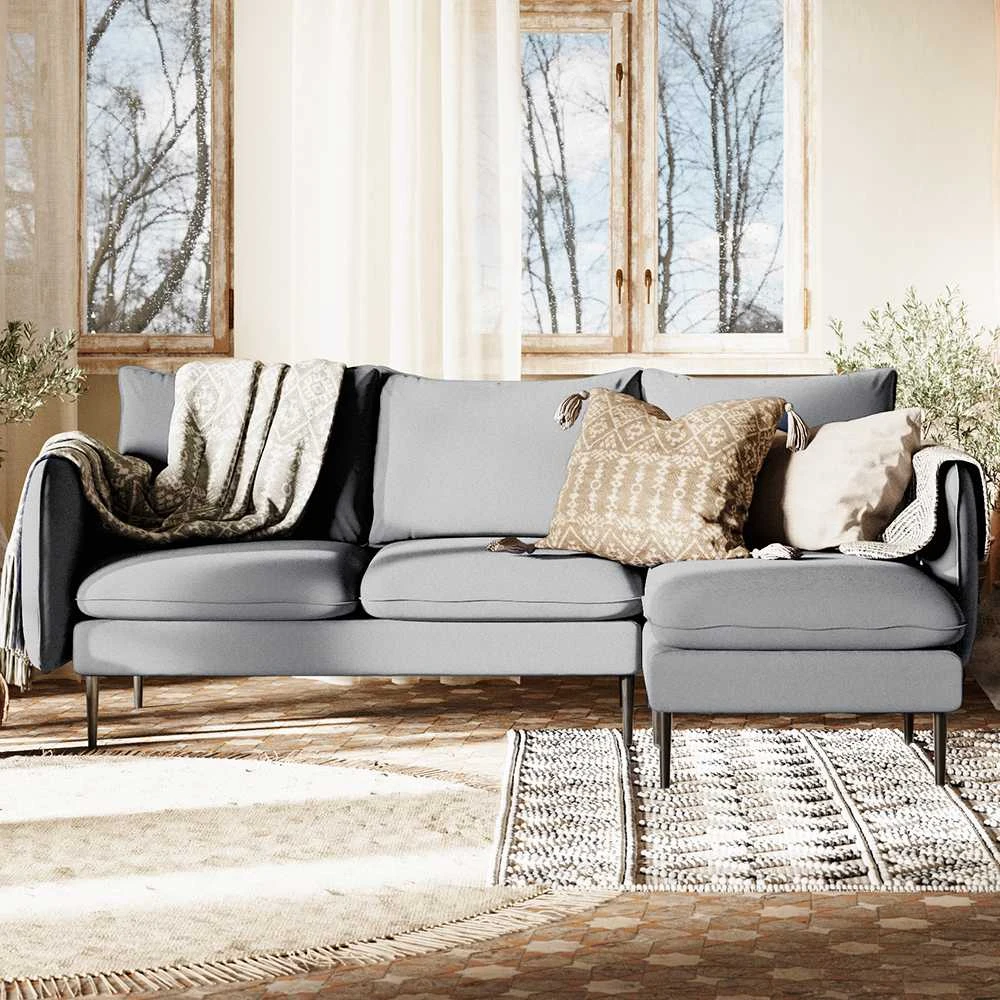 Customform Kampinė sofa, POSH P Juodas, 89x210 cm, Platinos Pilka