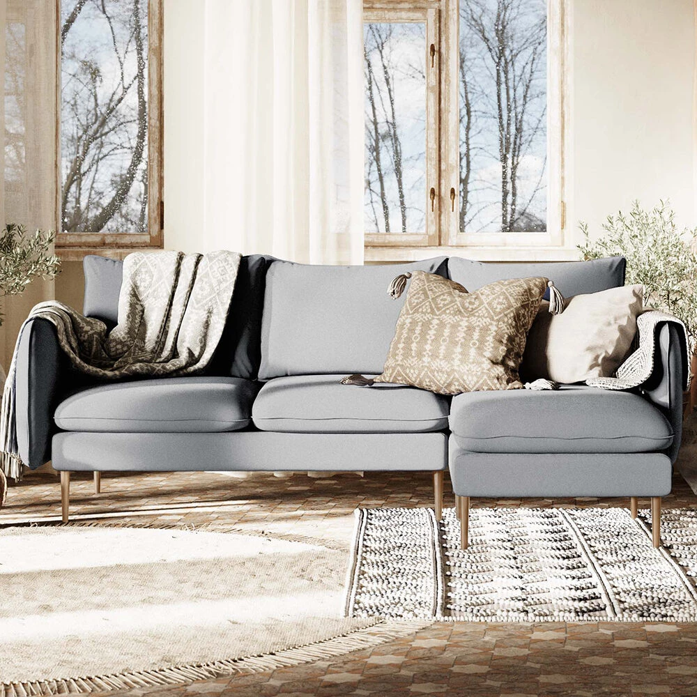 Customform Kampinė sofa, POSH P WOOD, 0.89x2.1x0.9 m, Platininė pilka