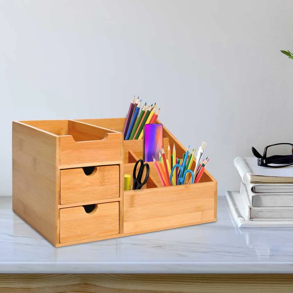 HOMCOM stalo organizatorius, biuro daiktadėžė su 2 stalčiais, tvarkai ir organizavimui, natūrali, I33 x P20,5 x A15,5 cm