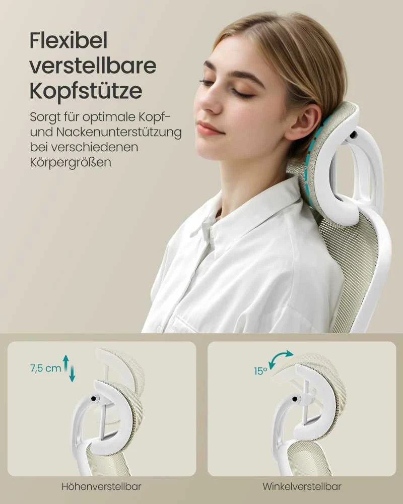 Songmics Ergonomiška biuro kėdė su tinkleliu cappuccino beige