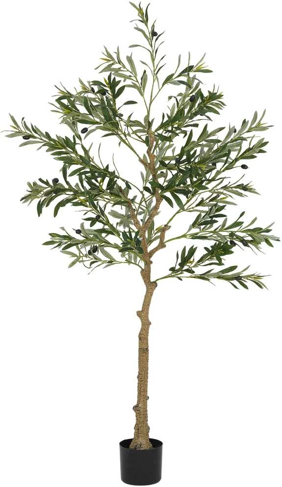 HOMCOM dirbtinis augalas, dirbtinis alyvmedis, 150 cm, 720 lapų, 40 alyvuogių, stabilus gėlių vazonas, dekoratyvinis augalas, žalias