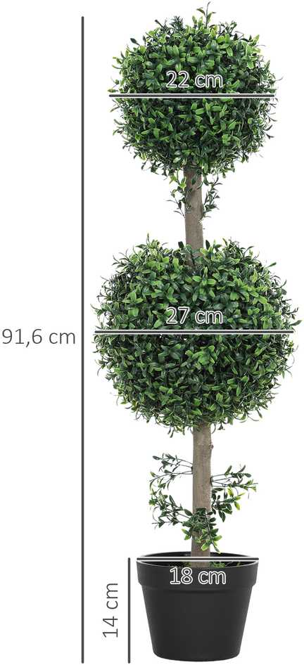 HOMCOM dirbtinis buksmedis 2 vnt. rinkinys, 91,6 cm aukščio dekoratyviniai augalai vazonuose, UV atsparūs, tinka svetainei, sodui ar balkonui