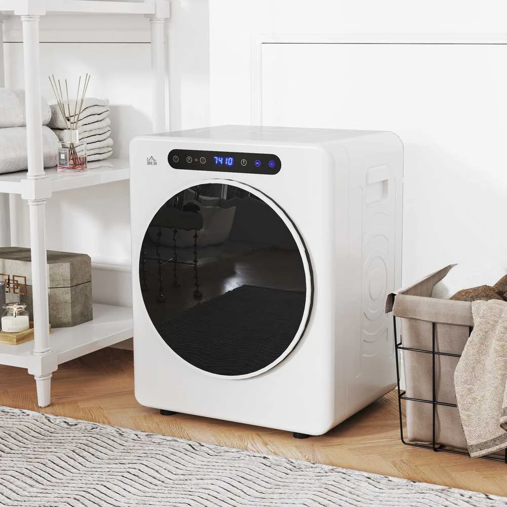 HOMCOM būgninė džiovyklė, 6 programos, 40-60℃, 4kg talpa, kompaktiška, jutiklinis valdymas, balta
