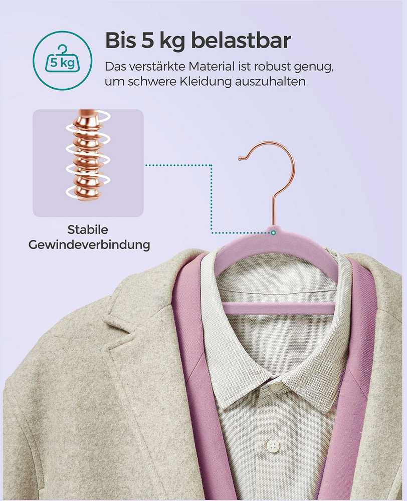 Songmics 50 aksominių drabužių pakabų rinkinys, minkštos violetinės spalvos