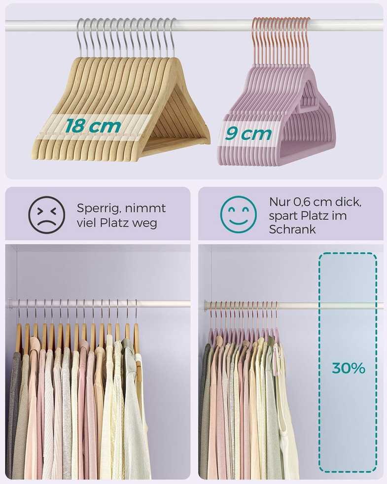Songmics 50 aksominių drabužių pakabų rinkinys, minkštos violetinės spalvos