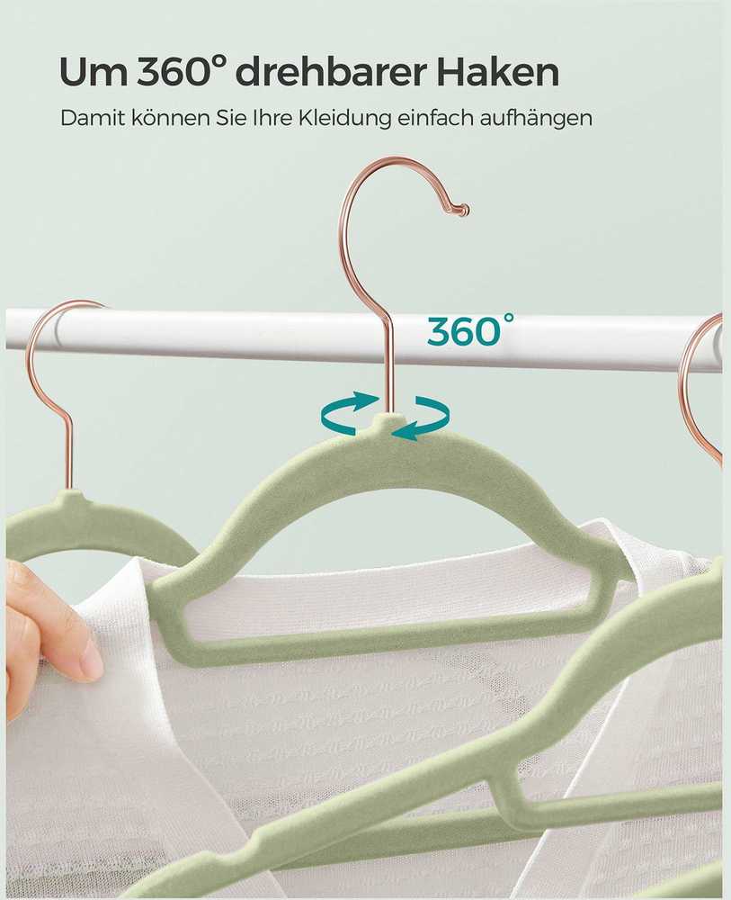 Songmics 50 aksominių drabužių pakabų rinkinys šviesiai žalios spalvos