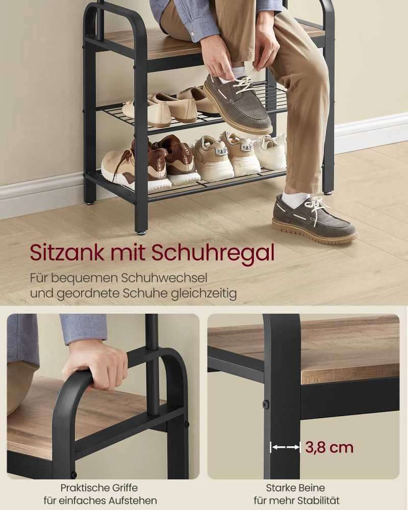 Songmics Vasagle Drabužių lentyna su 9 nuimamais kabliukais 33,7 x 72 x 183 cm