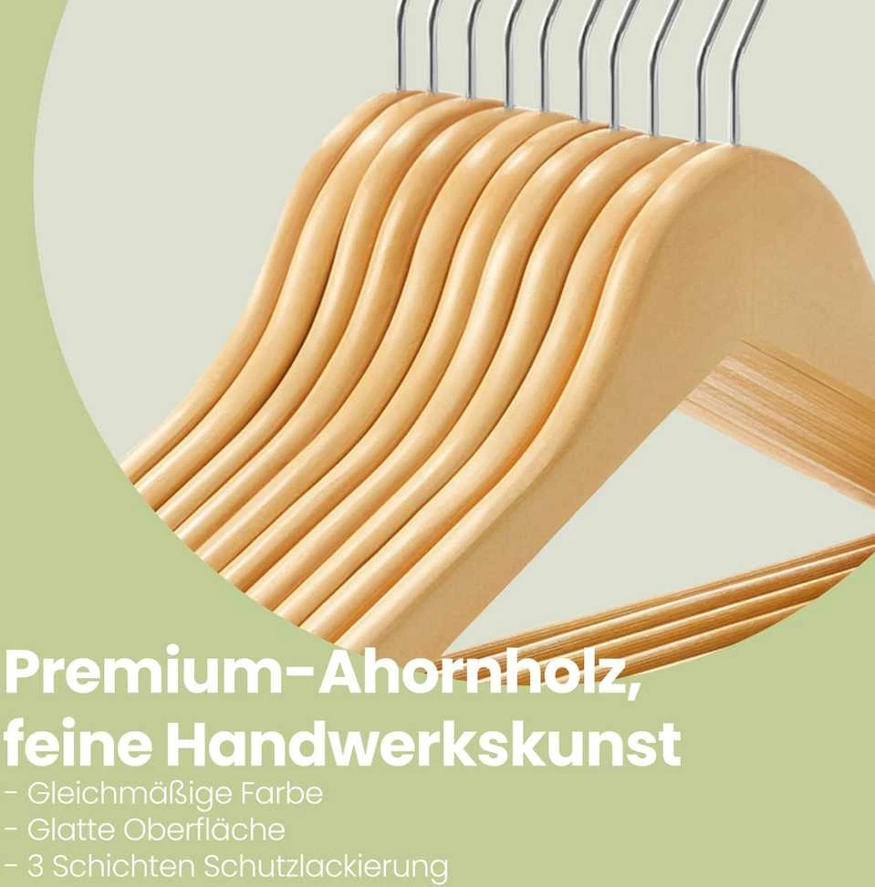 SONGMICS medinės pakabos, 10 vnt. rinkinys, pakabos iš masyvios medienos