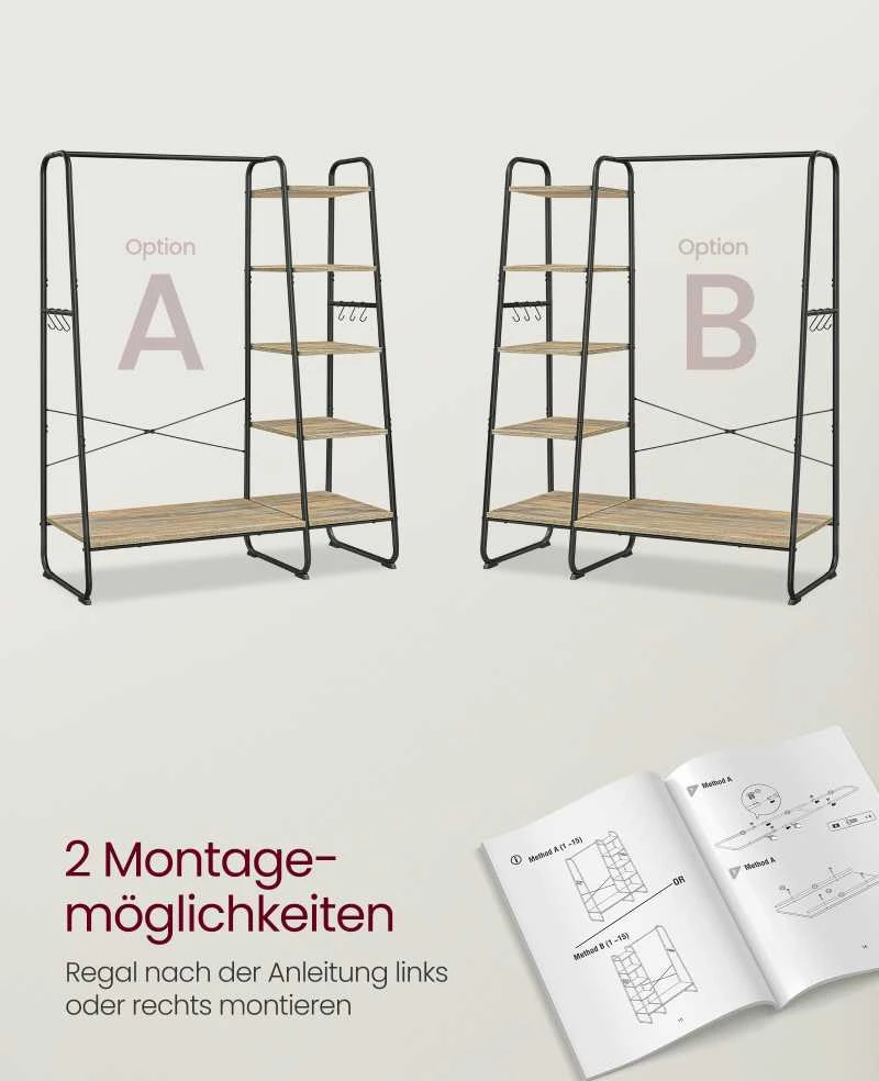 Songmics Drabužių stovas, 45x120x160 cm, turkio rudos spalvos