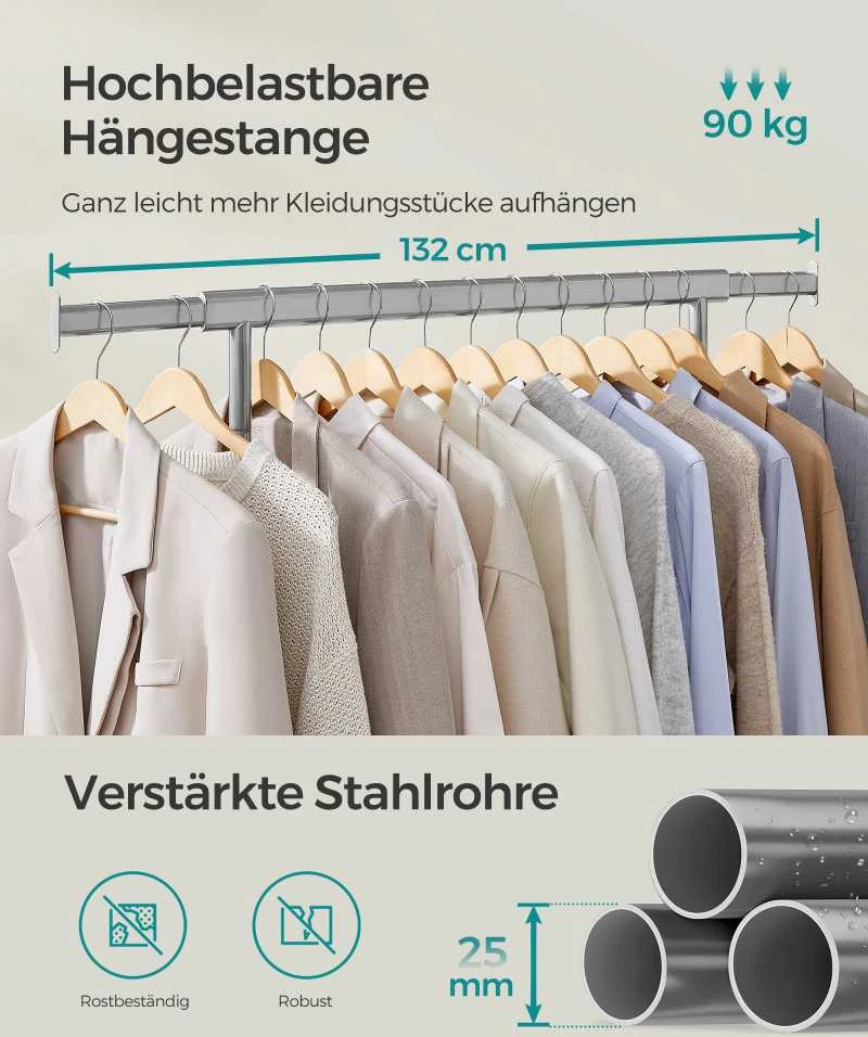 Songmics Drabužių stovas, 45.4x92-132x160 cm, pilkas