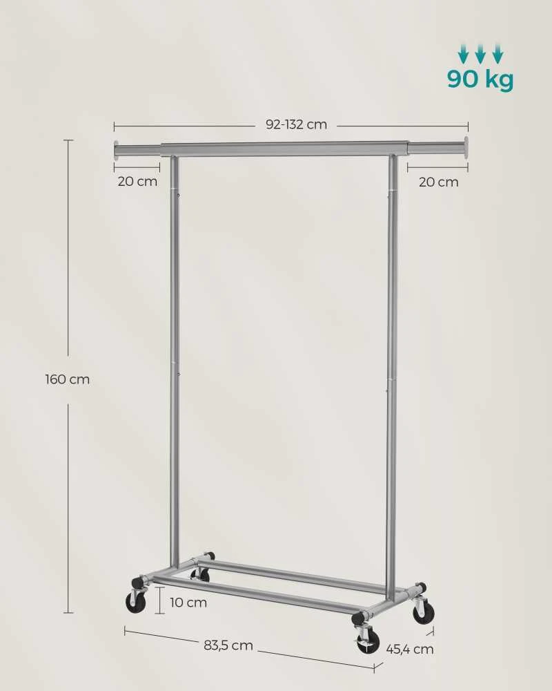Songmics Drabužių stovas, 45.4x92-132x160 cm, pilkas