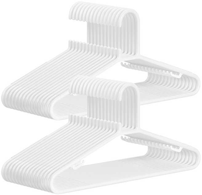 Songmics Plastikinių drabužių pakabų rinkinys, 50 vnt., lengvos, baltos spalvos