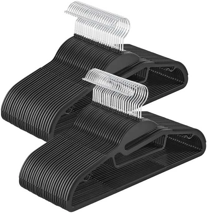 Songmics Plastikinė drabužių pakaba neslidi, taupanti vietą, juoda