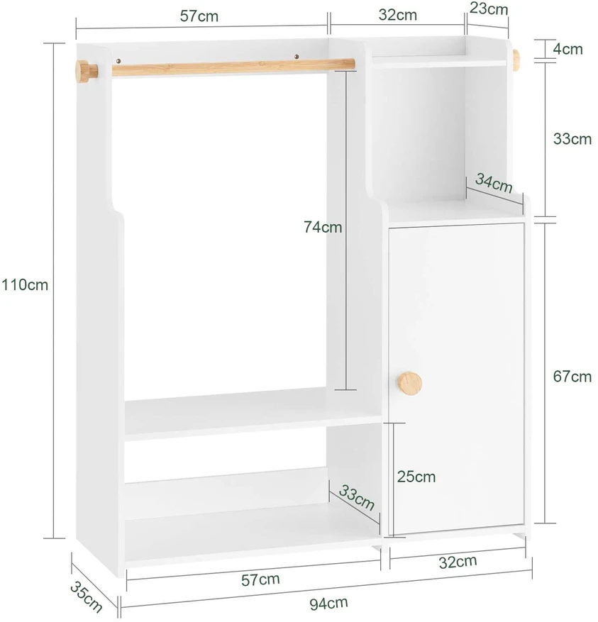 Drabužių stovas, SoBuy KMB110-W, 94x35x110 cm, baltas