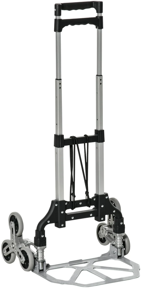 DURHAND laiptų kopiklio sunkvežimis, sulankstomas, 6 ratų sistema, fiksuotas lynas, iki 70 kg, aliuminis, sidabrinis, 70 kg keliamoji galia