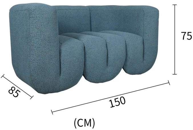 Dviejų vietų sofa Nua, 150 cm, mėlynas audinys