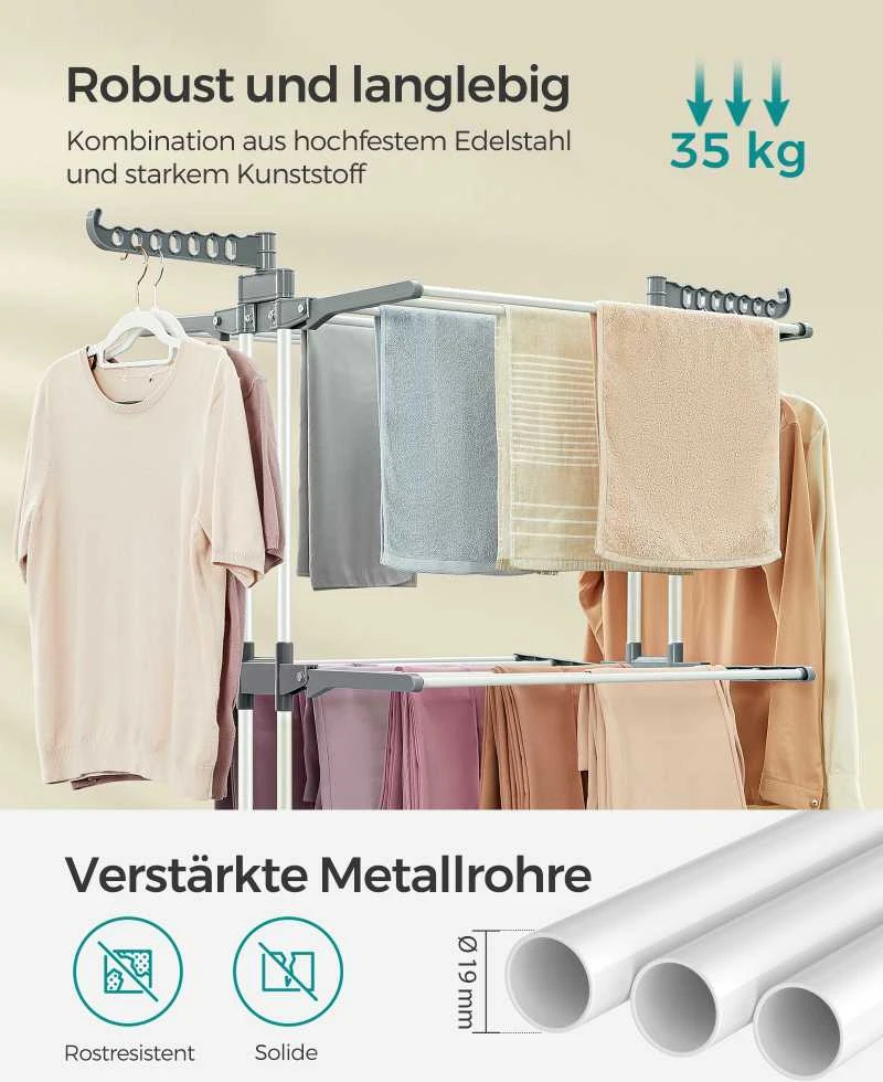 Songmics 4 lygių skalbyklė su sulankstomais sparnais ir ratukais balta