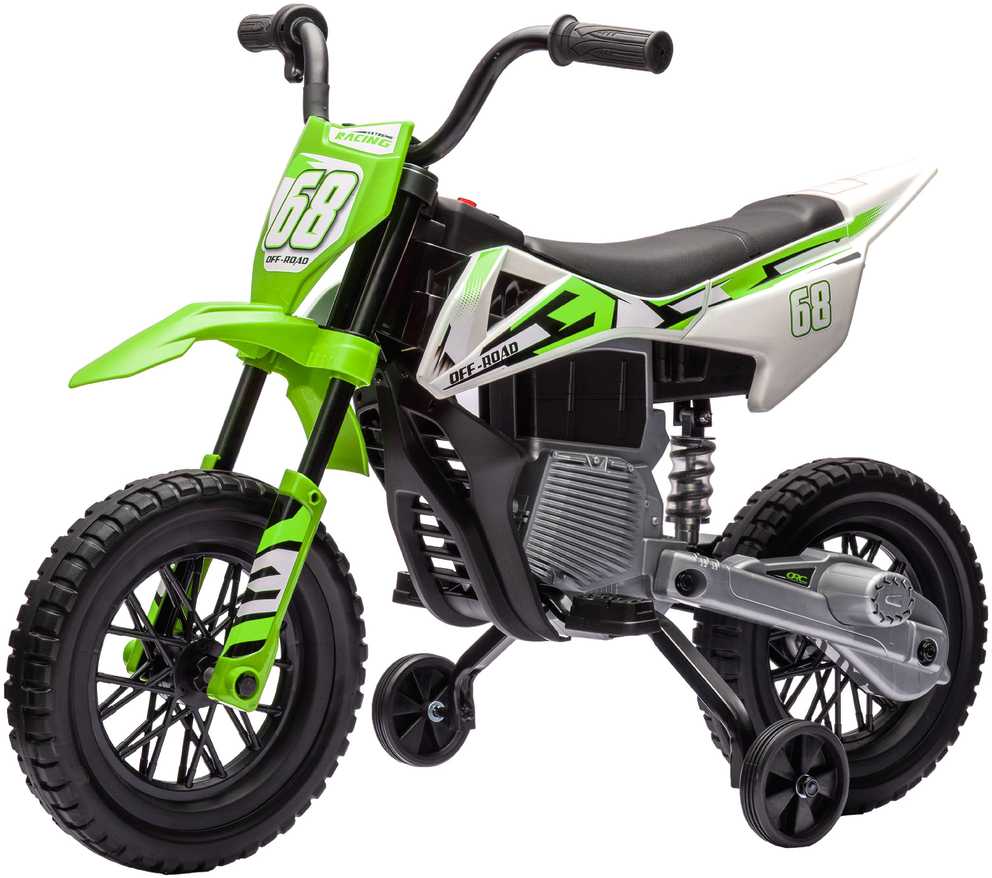 AIYAPLAY vaikiškas elektrinis motociklas, 12V vaikiškas motociklas su muzika, vaikiška transporto priemonė su nuimamais mokomaisiais ratais, 2,4-5 km/val., skirtas 3-6 metų vaikams, ne daugiau kaip 30 kg, žalias