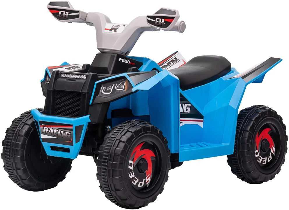 HOMCOM elektrinis vaikiškas keturratis, mini elektrinis keturratis su važiavimo pirmyn ir atgal funkcija, 6 V elektrinė transporto priemonė vaikams nuo 1,5-3 metų, 2,5 km/val., mėlynas