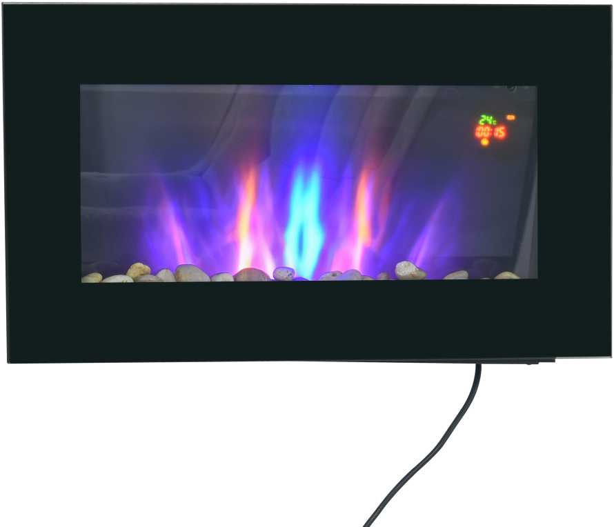 "HOMCOM" elektrinis židinys su LED liepsnos efektu, 1000/2000W 7 spalvų sieninis židinys, elektrinis židinys su nuotolinio valdymo pulteliu, montuojamas ant sienos, juodas