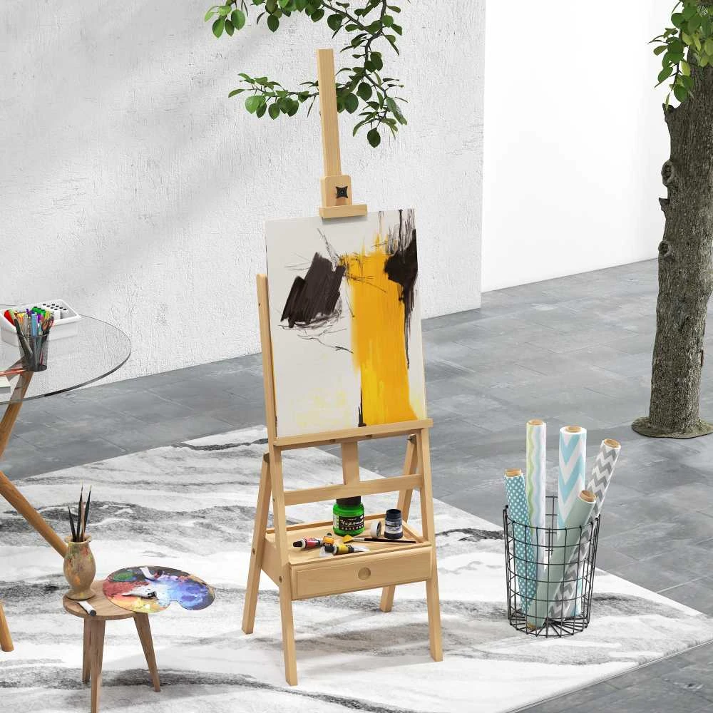 Vinsetto tapybos stovas, sulankstomas medinis stovas, reguliuojamo aukščio studijos stovas su laikikliu, drobėms iki 92 cm aukščio