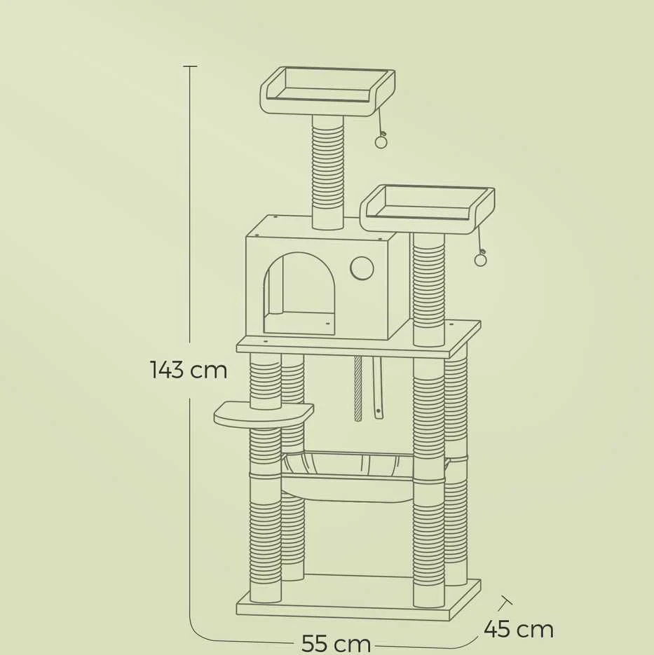 Songmics Feandrea 143 cm aukščio draskyklė, kačių medis su 11 draskyklių