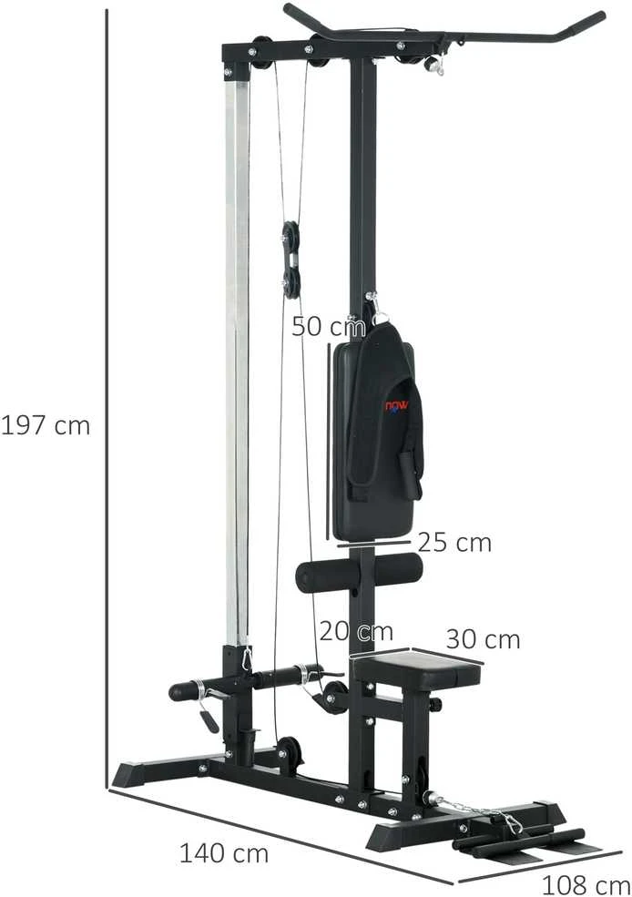 SPORTNOW daugiafunkcė jėgos treniruoklių stotis namams, su skersiniu nugaros treniruotėms ir lynų sistema, su svoriais iki 50 kg, skirta sporto salėms namuose