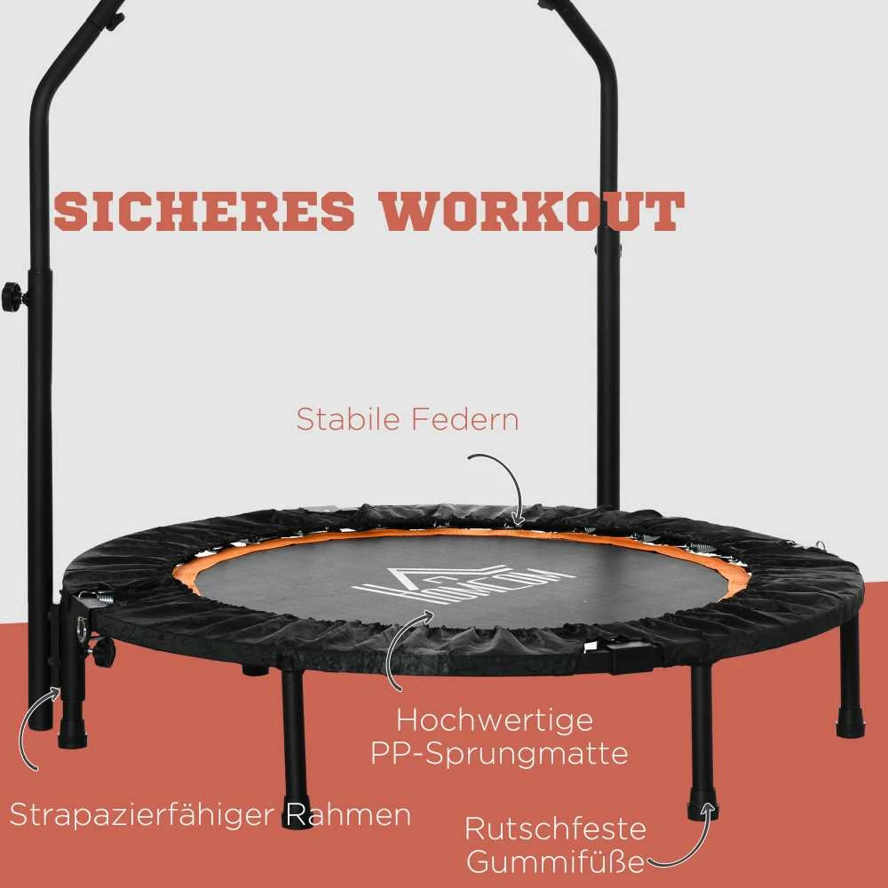 HOMCOM 102 cm fitneso batutas, sulankstomas mini batutas su keturių lygių reguliuojama rankena, fitneso atšokimo batutas suaugusiems, iki 100 kg, juodas