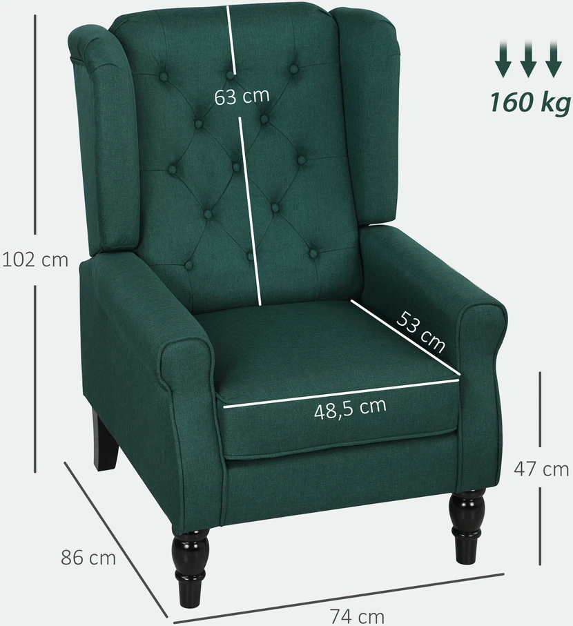 Fotelis Aosom Krėslas su aukšta atlošu 74x86x102 cm tamsiai žalias apmuštas