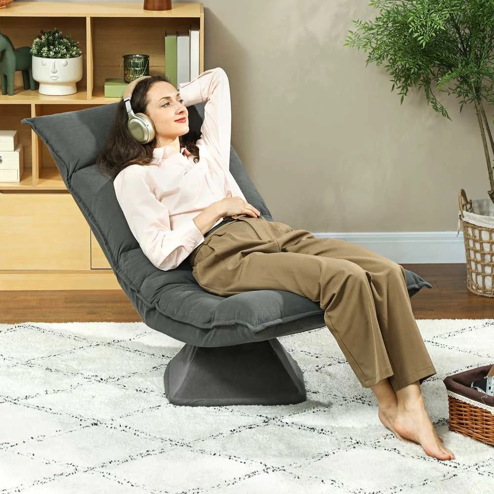 HOMCOM grindų kėdė, 360° besisukanti, su 5 padėčių reguliuojamu atlošu, sulankstoma grindų sofa, paminkštinta meditacijos kėdė, „Lazy Sofa“ svetainei, žaidimams ir skaitymui, tamsiai pilka