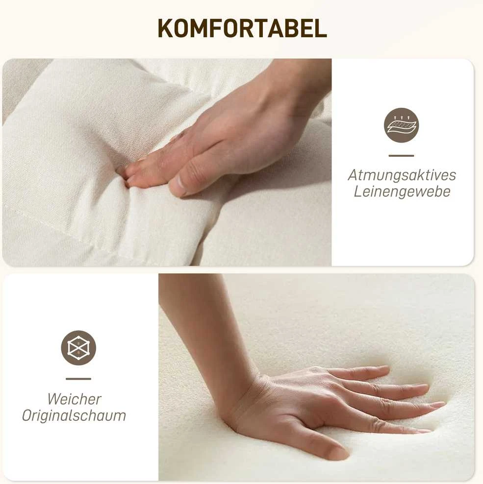 HOMCOM supamasis krėslas su atlošu, kojų atrama, poilsio krėslas su lino imitacija, fotelis, skaitymo kėdė svetainei, miegamajam, balkonui, kreminės baltos spalvos