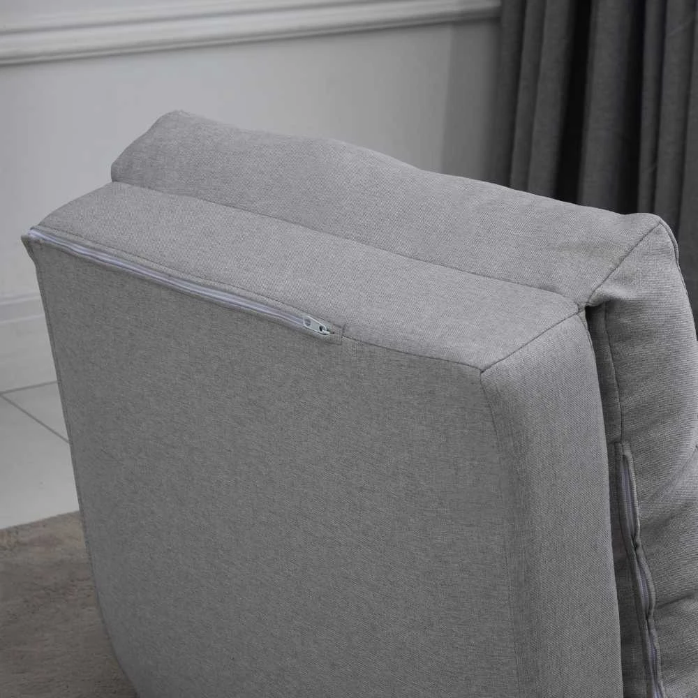 HOMCOM 2-in-1 sulankstomas grindų fotelis-lova su reguliuojamu atlošu, grindų sofa su dekoratyvine pagalve, grindų sėdimoji pagalvė svetainei, miegamajam, lininis, pilkas