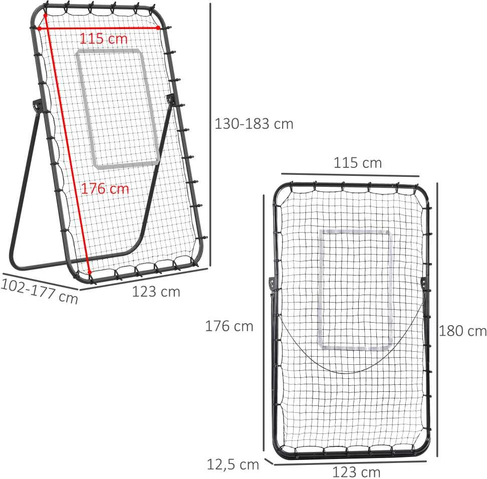 HOMCOM futbolo atšokimo sienelė, sulankstomi futbolo vartai, atšokimo tinklelis su 4 reguliuojamais kampais, 123 x 73 x 178,5 cm, juoda